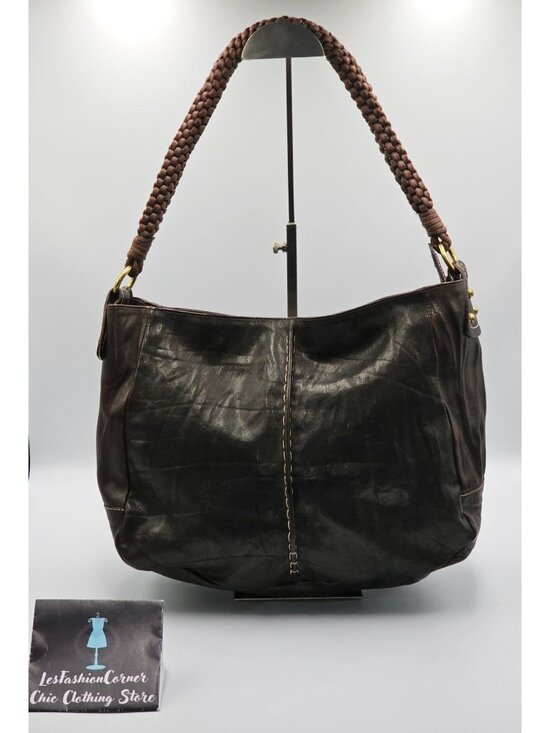 Christopher Kon Handbags - Christopher Kon Women's Brown Leather Braided Handle Shoulder Boho Bag Sz L 2561